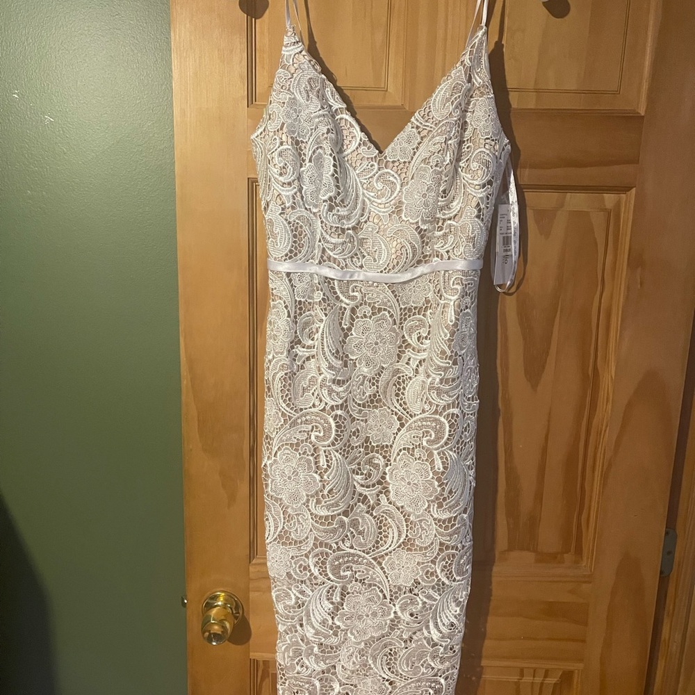 MIDI dress crochet lace overlay ivory/Nude.  Never worn or altered